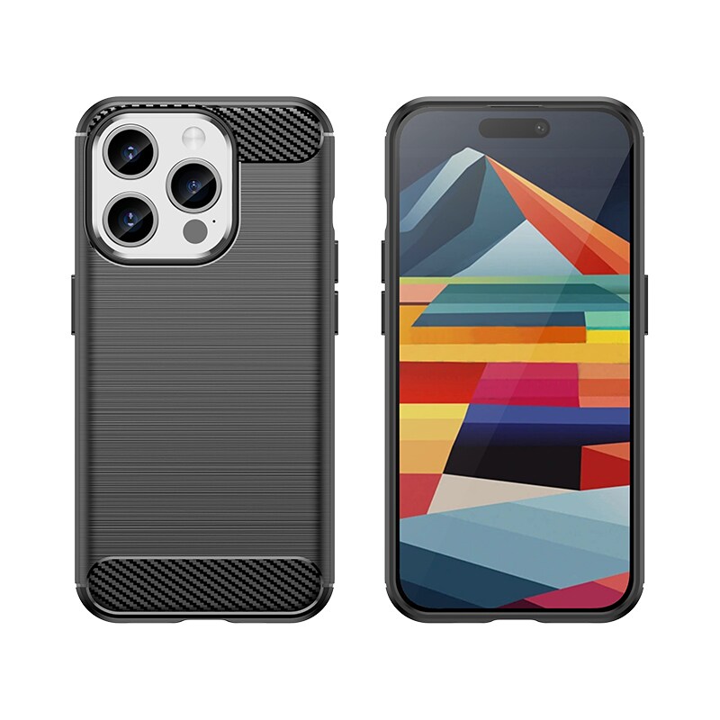 Fleksibelt etui med kulstofmønster til iPhone 15 Pro Carbon Case - sort