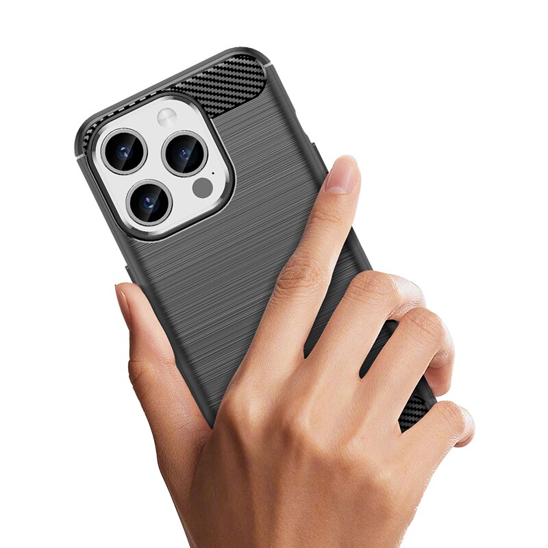 Fleksibelt etui med kulstofmønster til iPhone 15 Pro Carbon Case - sort