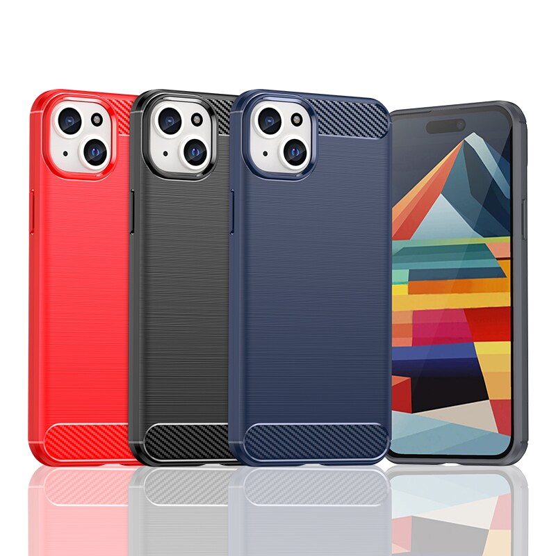 Fleksibelt etui med kulstofmønster til iPhone 15 Plus Carbon Case - blå