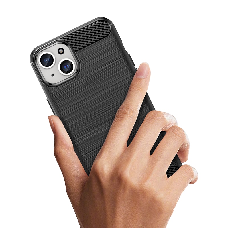 Fleksibelt etui med kulstofmønster til iPhone 15 Plus Carbon Case - blå
