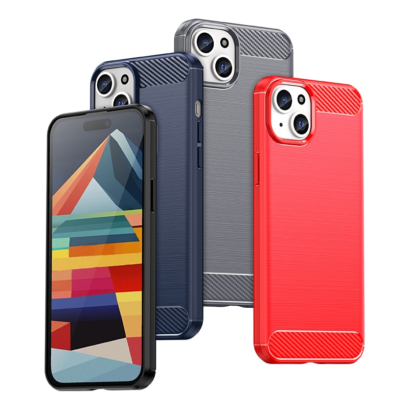 Fleksibelt etui med kulstofmønster til iPhone 15 Plus Carbon Case - sort