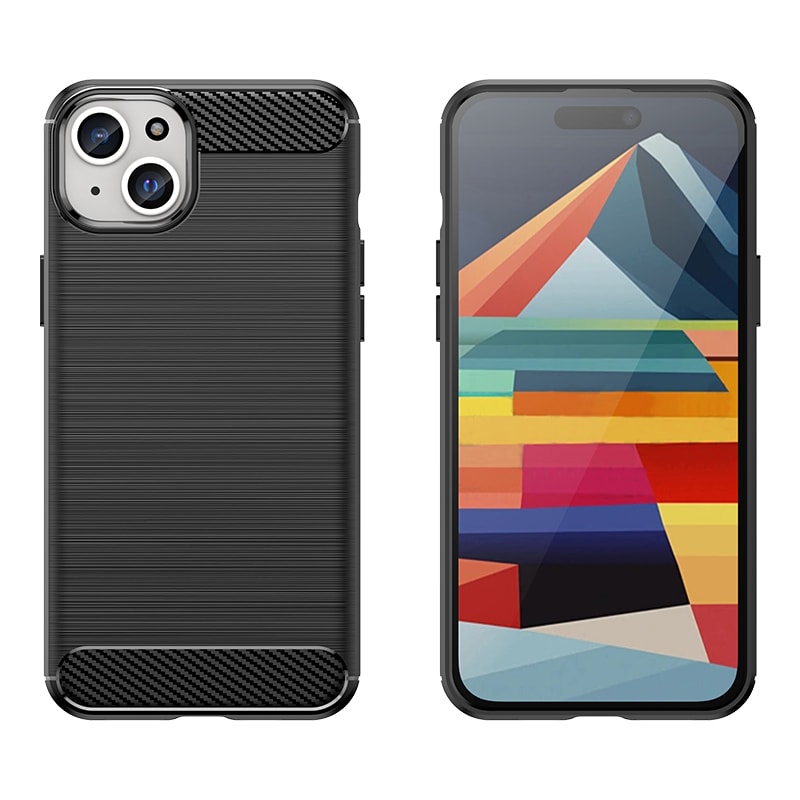 Fleksibelt etui med kulstofmønster til iPhone 15 Plus Carbon Case - sort