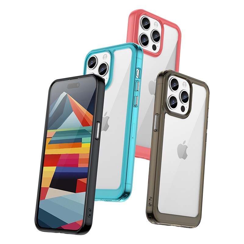 iPhone 15 Pro Outer Space forstærket etui med en fleksibel ramme - sort