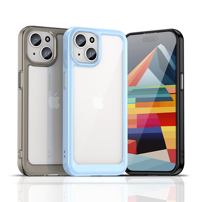 iPhone 15 Plus Outer Space-forstærket etui med fleksibel ramme - blå