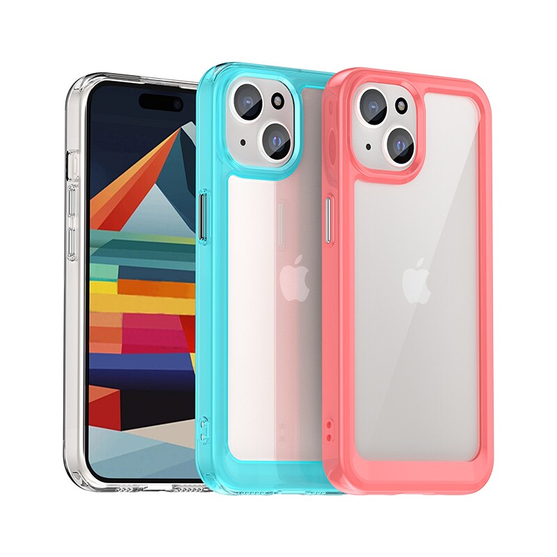 iPhone 15 Plus Outer Space-forstærket etui med fleksibel ramme - blå