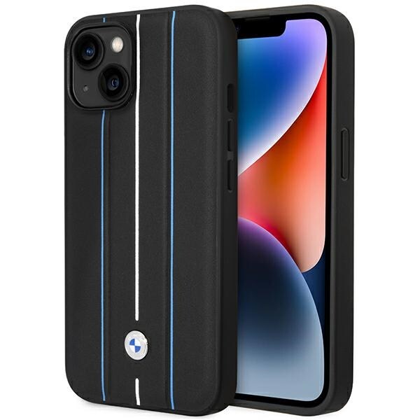 Etui BMW BMHCP14S22RVSK iPhone 14 6,1" sort/sort hardcase Læderstempel Blå linjer