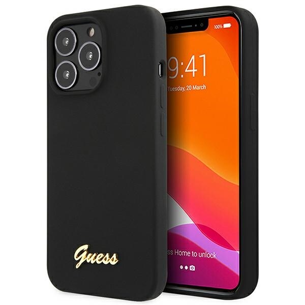 Guess GUHCP13XLSLMGBK iPhone 13 Pro Max 6,7" sort/sort hardcase Silikone Script Guld Logo
