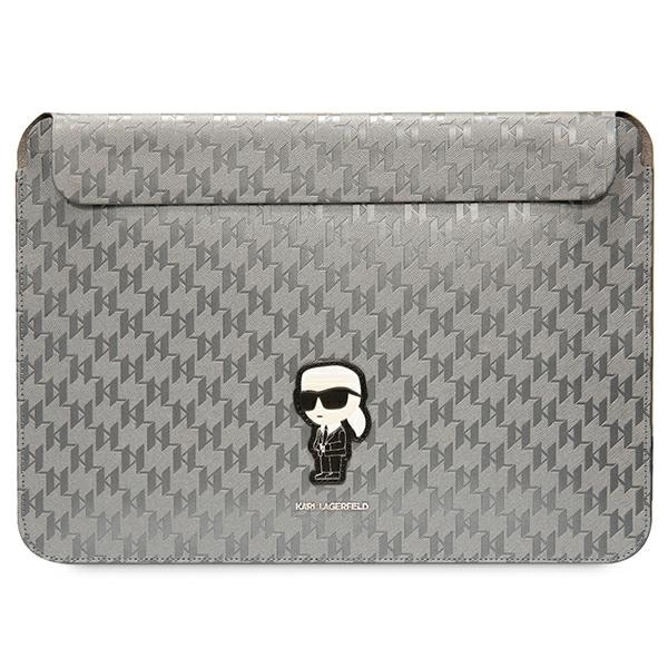 Karl Lagerfeld Saffiano Monogram Ikonik taske til en 14" laptop - sølv