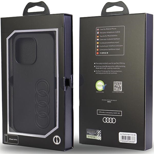 Audi syntetisk læder iPhone 14 Pro 6.1" sort/sort hardcase AU-TPUPPCIP14P-TT/D1-BK