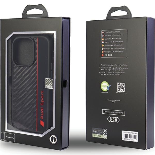 Audi kulfiberstribe iPhone 14 Pro 6,1" sort/sort hardcase AUS-TPUPCIP14P-R8/D1-BK