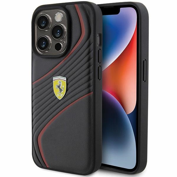 Ferrari Twist Metal Logo etui til iPhone 15 Pro - sort