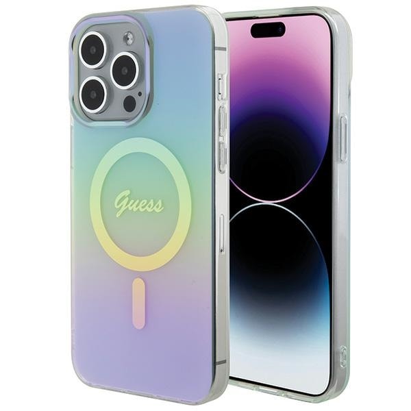 Guess IML Iridescent MagSafe-etui til iPhone 15 Pro - turkis