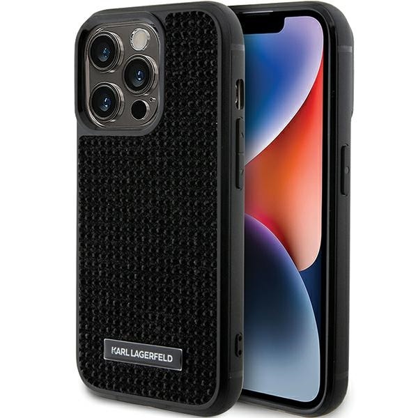Karl Lagerfeld Rhinestone Logo Metal Plate-etui til iPhone 15 Pro - sort
