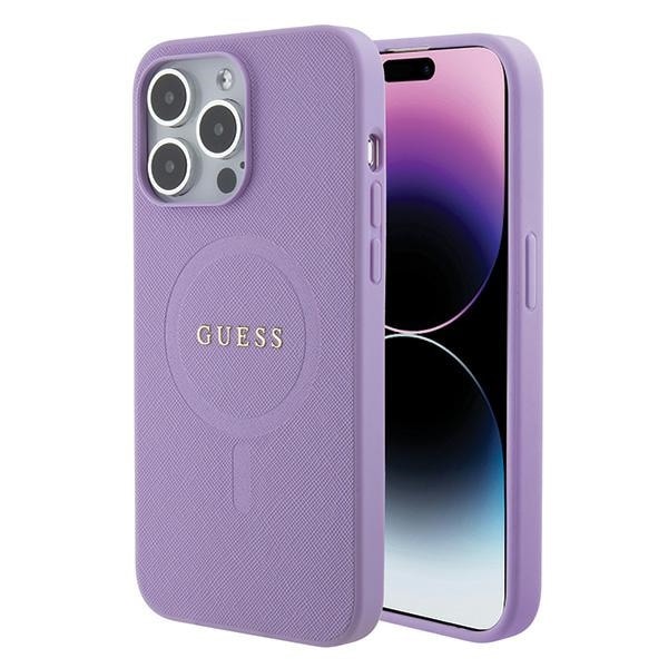 Guess Saffiano MagSafe-etui til iPhone 15 Pro - lilla