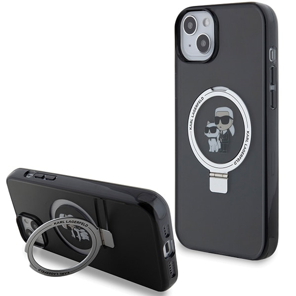 Karl Lagerfeld KLHMP15SHMRSKCK iPhone 15 6.1" Black Hardcase Ring Stand Karl & Choupette MagSafe