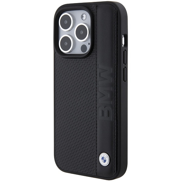 BMW Tekstureret og stribet læder iPhone 15 Pro Max-etui - sort