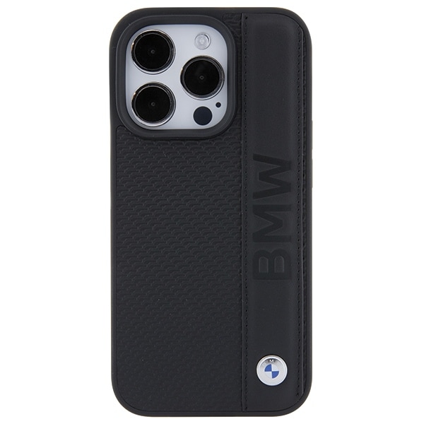 BMW Tekstureret og stribet læder iPhone 15 Pro Max-etui - sort