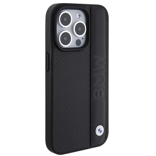 BMW Tekstureret og stribet læder iPhone 15 Pro Max-etui - sort