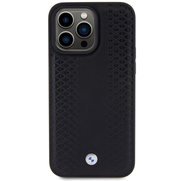 BMW Læderetui med diamantmønster til iPhone 15 Pro Max - sort