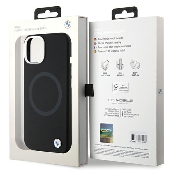 BMW Signature Liquid Silicone MagSafe-etui til iPhone 15 Plus - sort