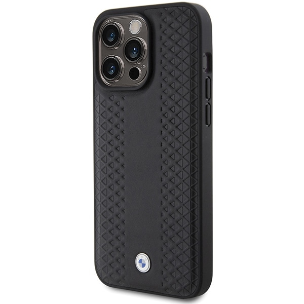 BMW Læderetui med diamantmønster til iPhone 15 Pro - sort