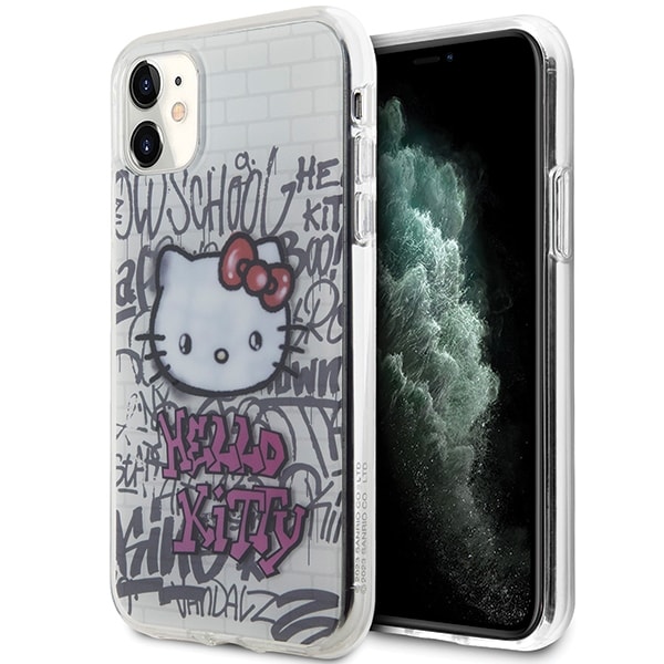 Hello Kitty IML Kitty On Bricks Graffiti-etui til iPhone 11 / Xr - hvid