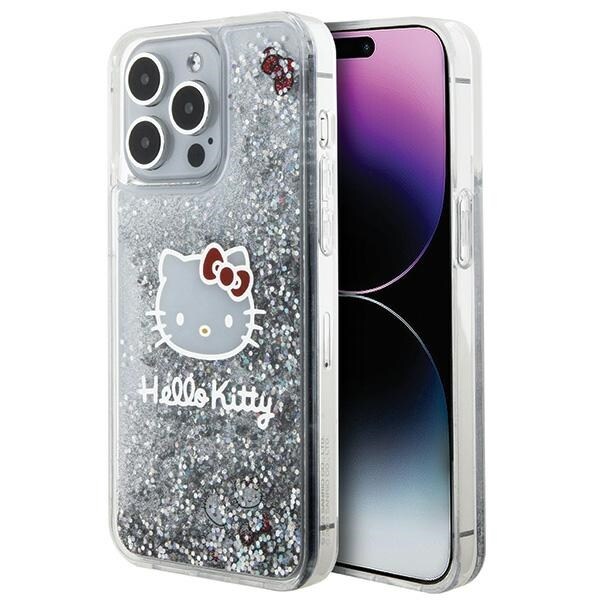 Hello Kitty Liquid Glitter Charms Kitty Head-etui til iPhone 15 Pro Max - sølv