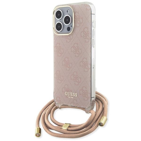 Guess Crossbody Cord 4G Print-etui til iPhone 15 Pro - pink
