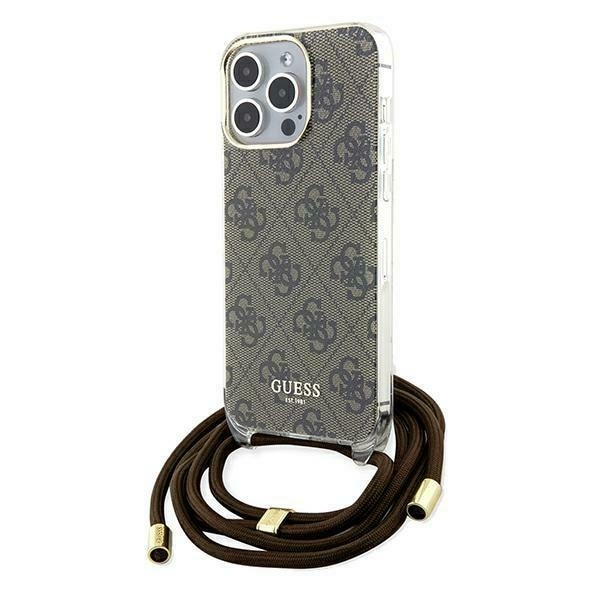 Guess Crossbody Cord 4G Print-etui til iPhone 15 Pro - brun