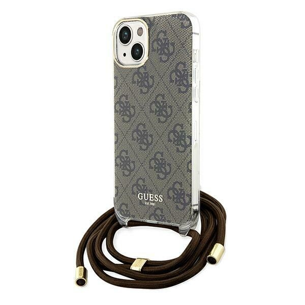 Guess Crossbody Cord 4G Print-etui til iPhone 15/14/13 - brun