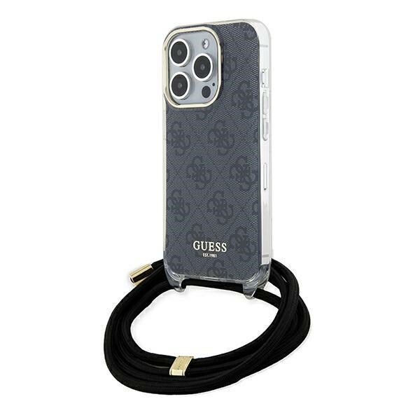 Guess Crossbody Cord 4G Print-etui til iPhone 15 Pro Max - sort