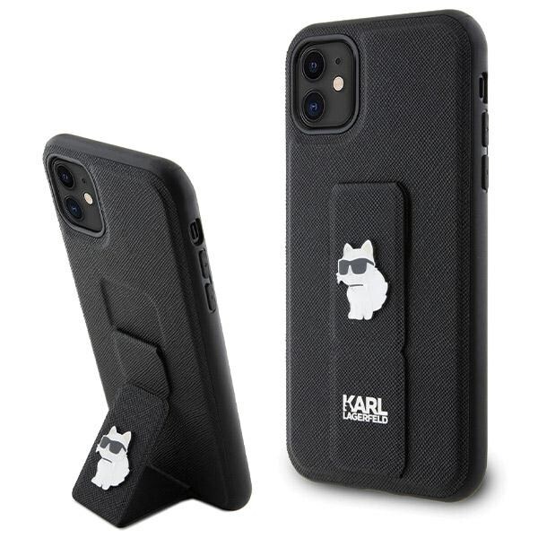 Karl Lagerfeld Gripstand Saffiano Choupette Pins Etui til iPhone 11 / Xr - Sort