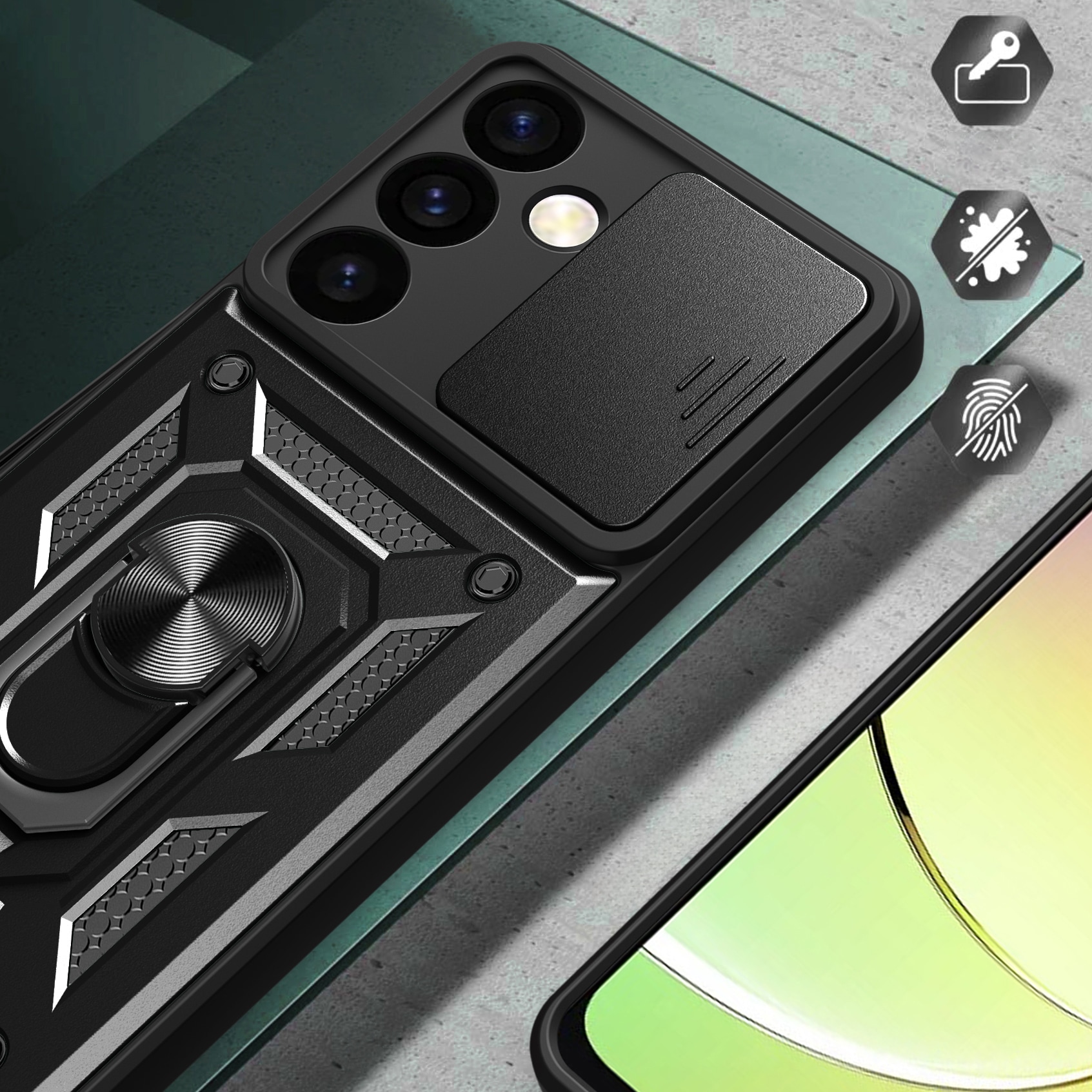 Hybrid Armor Camshield panseret etui til Samsung Galaxy S24+ med kameradæksel - sort