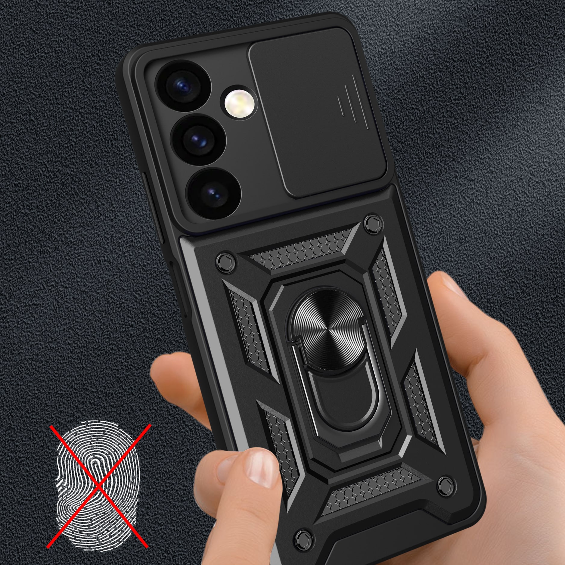 Hybrid Armor Camshield panseret etui til Samsung Galaxy S24+ med kameradæksel - sort