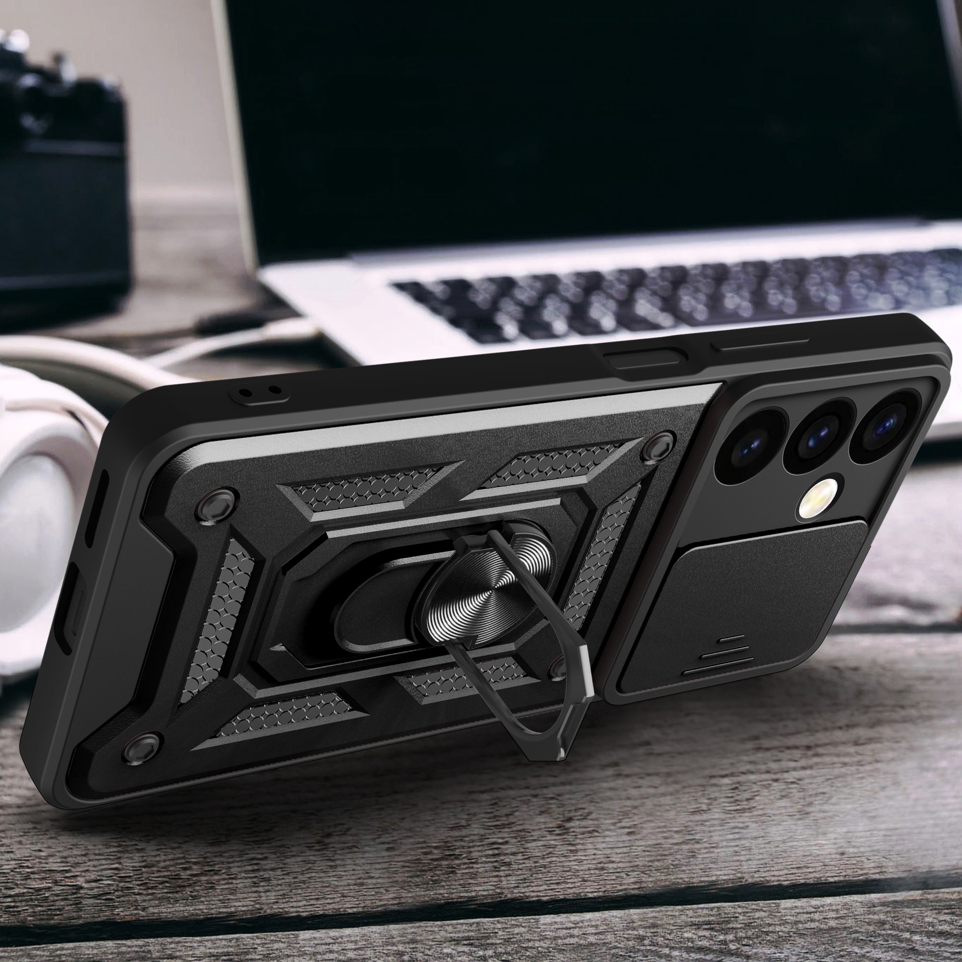 Hybrid Armor Camshield panseret etui til Samsung Galaxy S24+ med kameradæksel - sort
