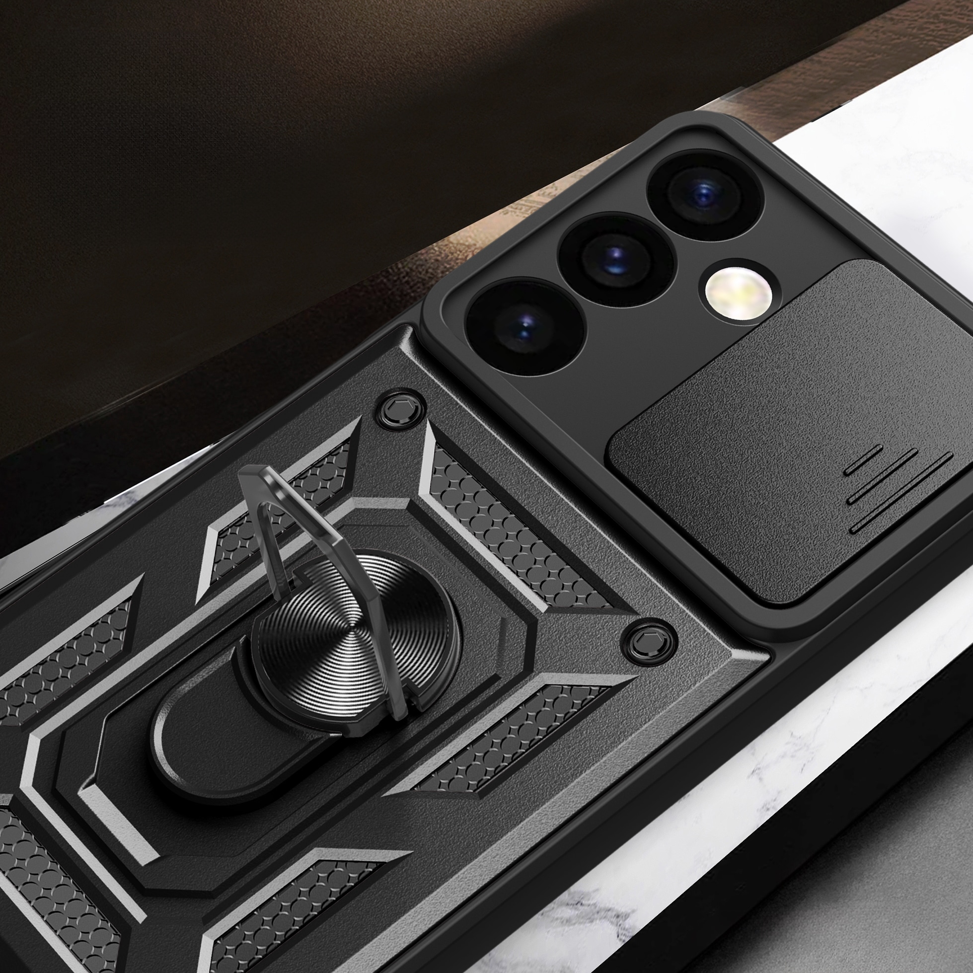 Hybrid Armor Camshield panseret etui til Samsung Galaxy S24+ med kameradæksel - sort