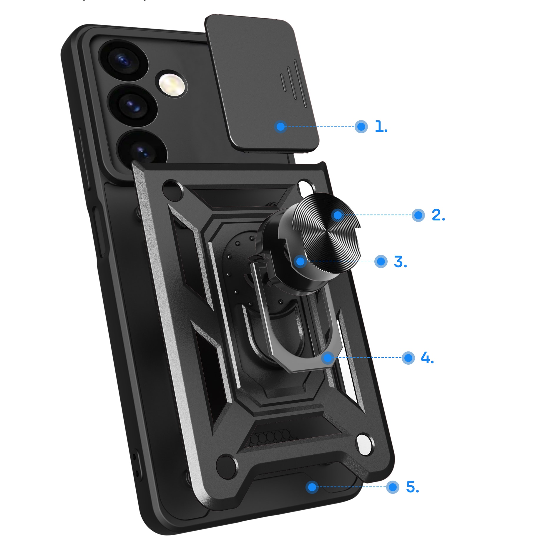 Hybrid Armor Camshield panseret etui til Samsung Galaxy S24+ med kameradæksel - sort