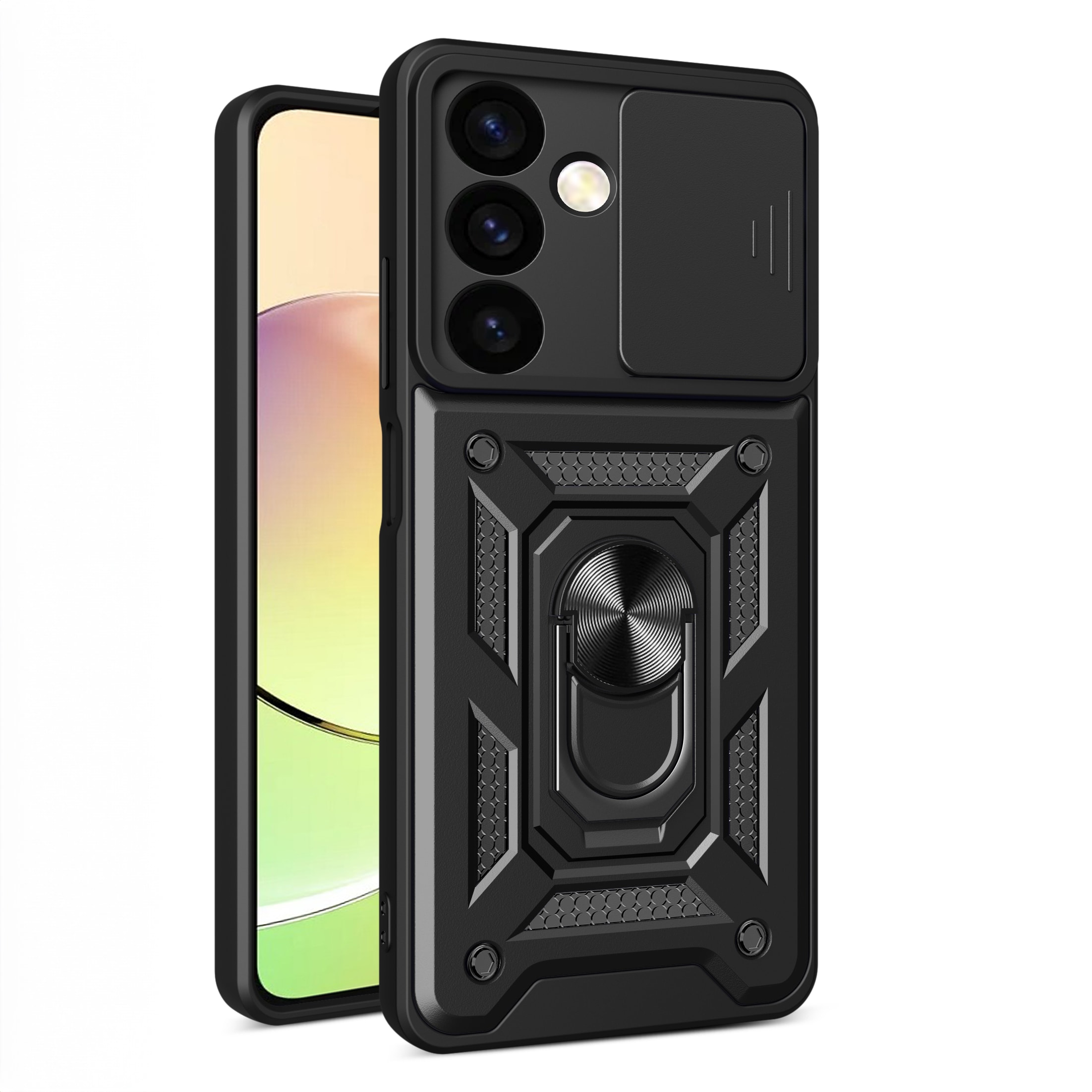 Hybrid Armor Camshield panseret etui til Samsung Galaxy S24+ med kameradæksel - sort