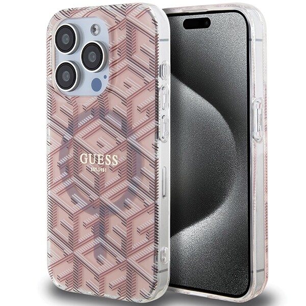 Guess IML GCube MagSafe-etui til iPhone 15 Pro - pink