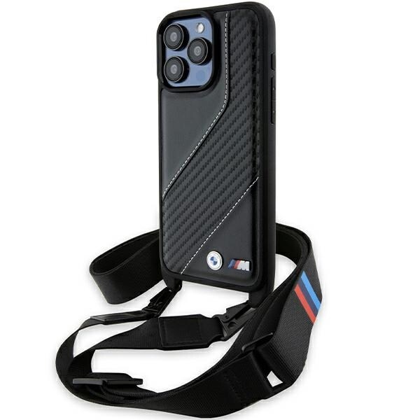 BMW M Edition Carbon Stripe & Strap-etui til iPhone 15 Pro - sort