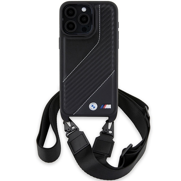 BMW M Edition Carbon Stripe & Strap-etui til iPhone 15 Pro - sort