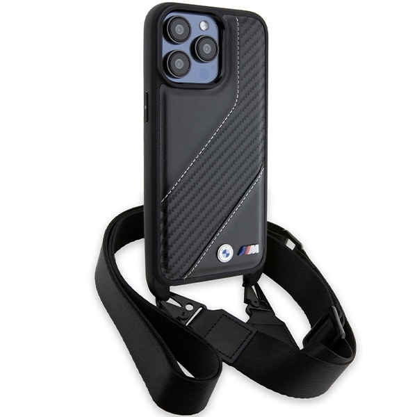 BMW M Edition Carbon Stripe & Strap-etui til iPhone 15 Pro - sort