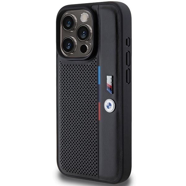 BMW Perforeret Tricolor Line-etui til iPhone 15 Pro - sort