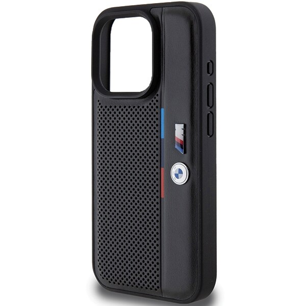 BMW Perforeret Tricolor Line-etui til iPhone 15 Pro - sort