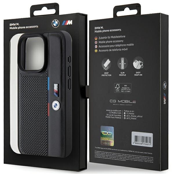 BMW Perforeret Tricolor Line-etui til iPhone 15 Pro - sort