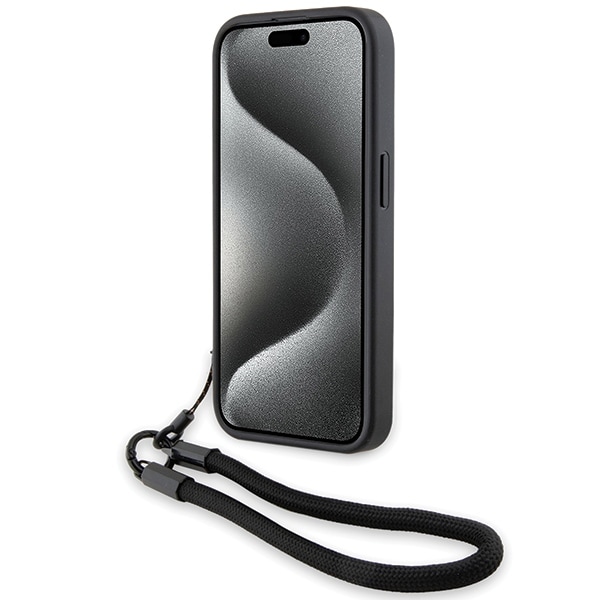 BMW Signature Leather Wordmark Cord-etui til iPhone 15 Pro - sort