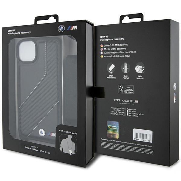 BMW M Edition Carbon Stripe & Strap-etui til iPhone 15 Plus / 14 Plus - sort