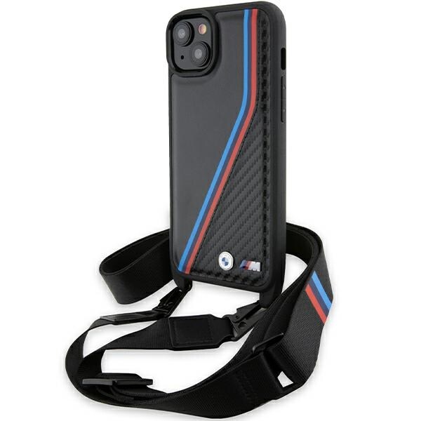 BMW M Edition Carbon Tricolor Lines & Strap-etui til iPhone 15 Plus / 14 Plus - sort
