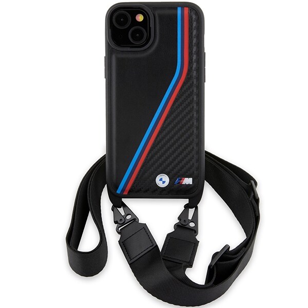 BMW M Edition Carbon Tricolor Lines & Strap-etui til iPhone 15 Plus / 14 Plus - sort