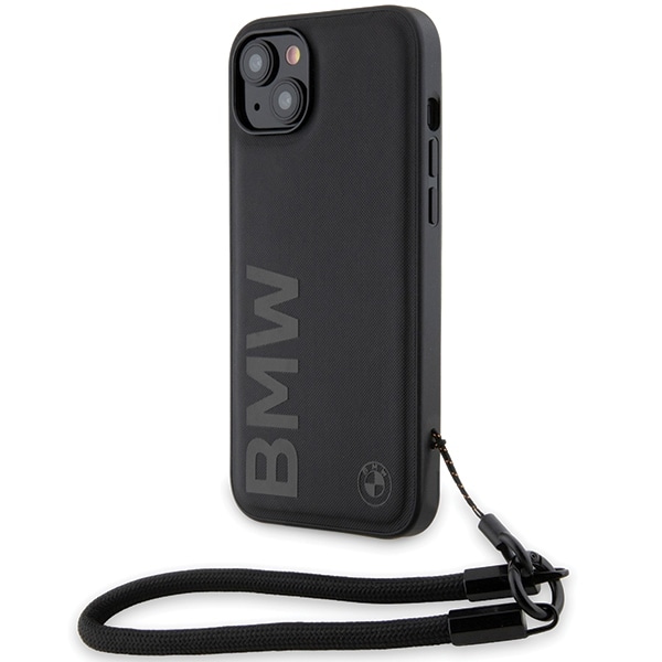 BMW Signature Leather Wordmark Cord Case til iPhone 15/14/13 - Sort
